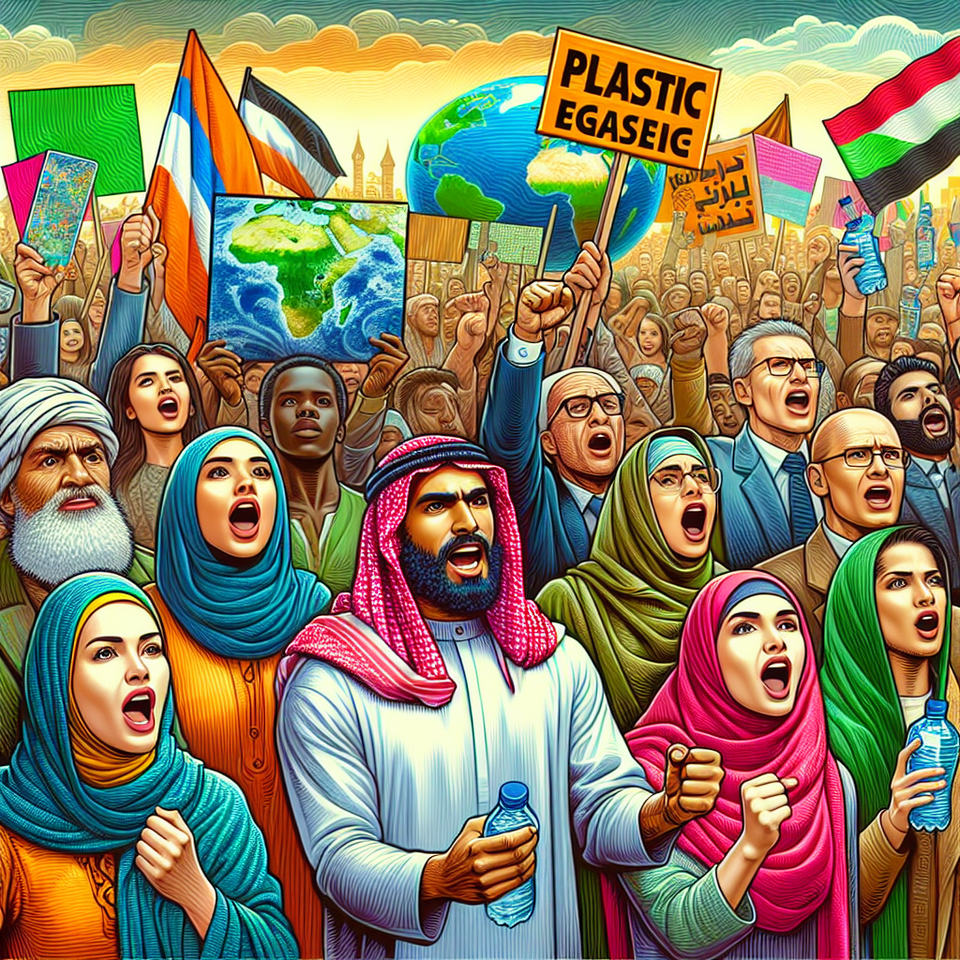 Eco warriors unite against plastic! - Calling on individuals to come together to combat the negative impact of plastic on the planet text effect image
