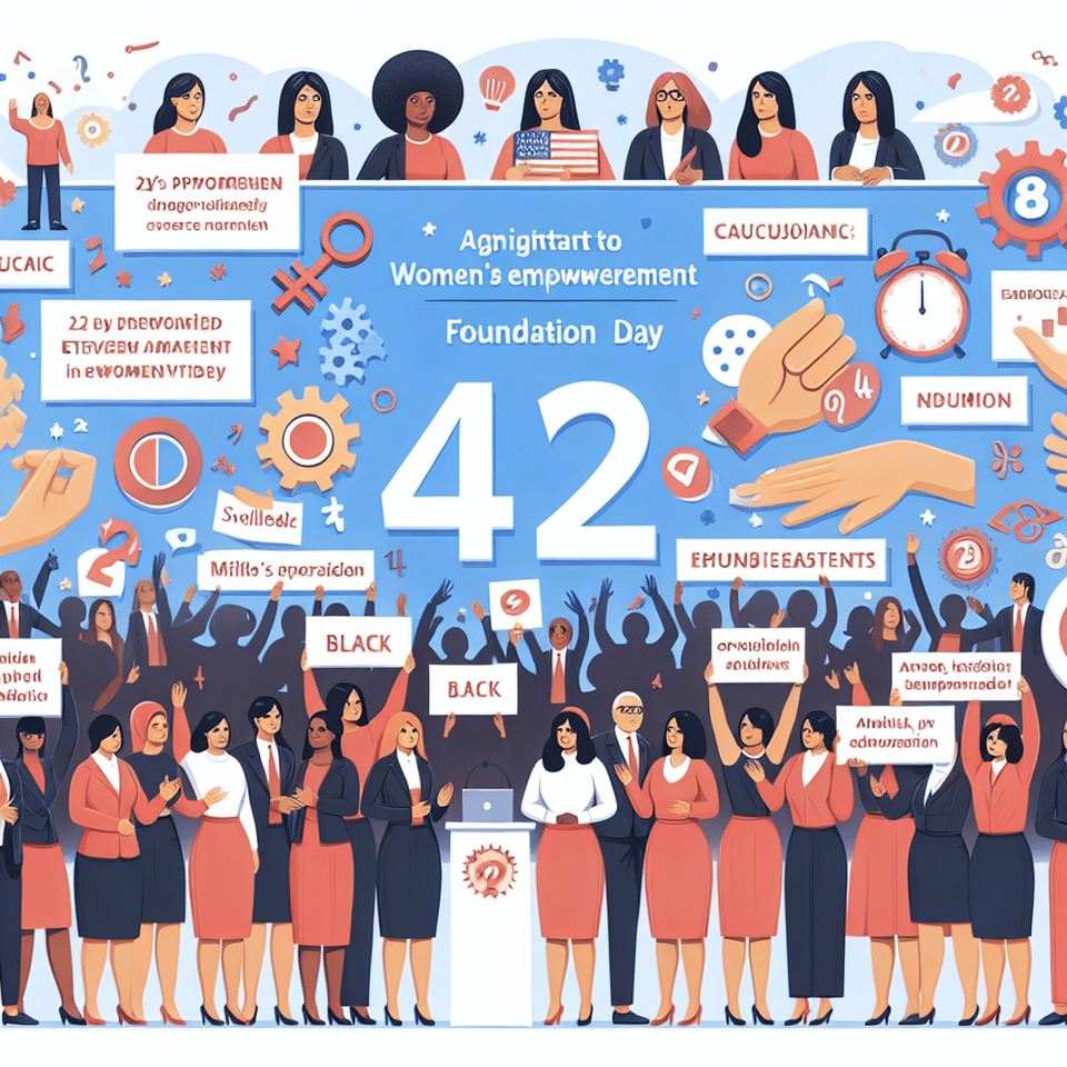 Women for Empowered celebrates 42nd Foundation Day with a focus on 42 key numbers in women's empowerment. text effect image