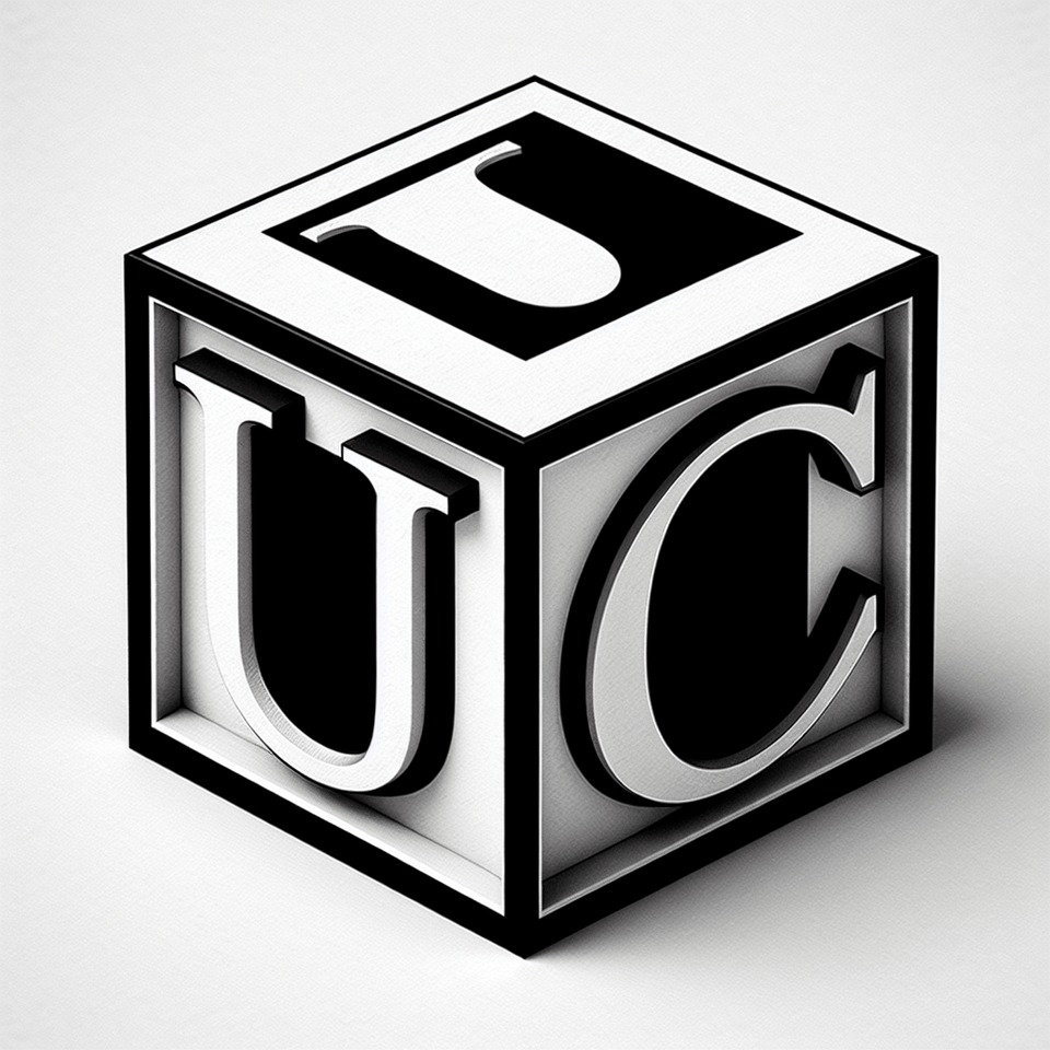 two letters U and C written on both sides of a 3d square. text effect image