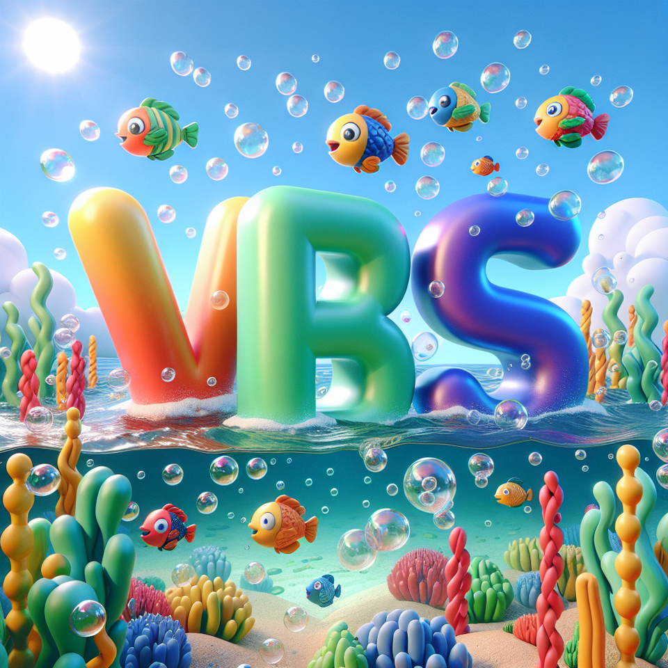3d letters VBS in cartoon ocean text effect image