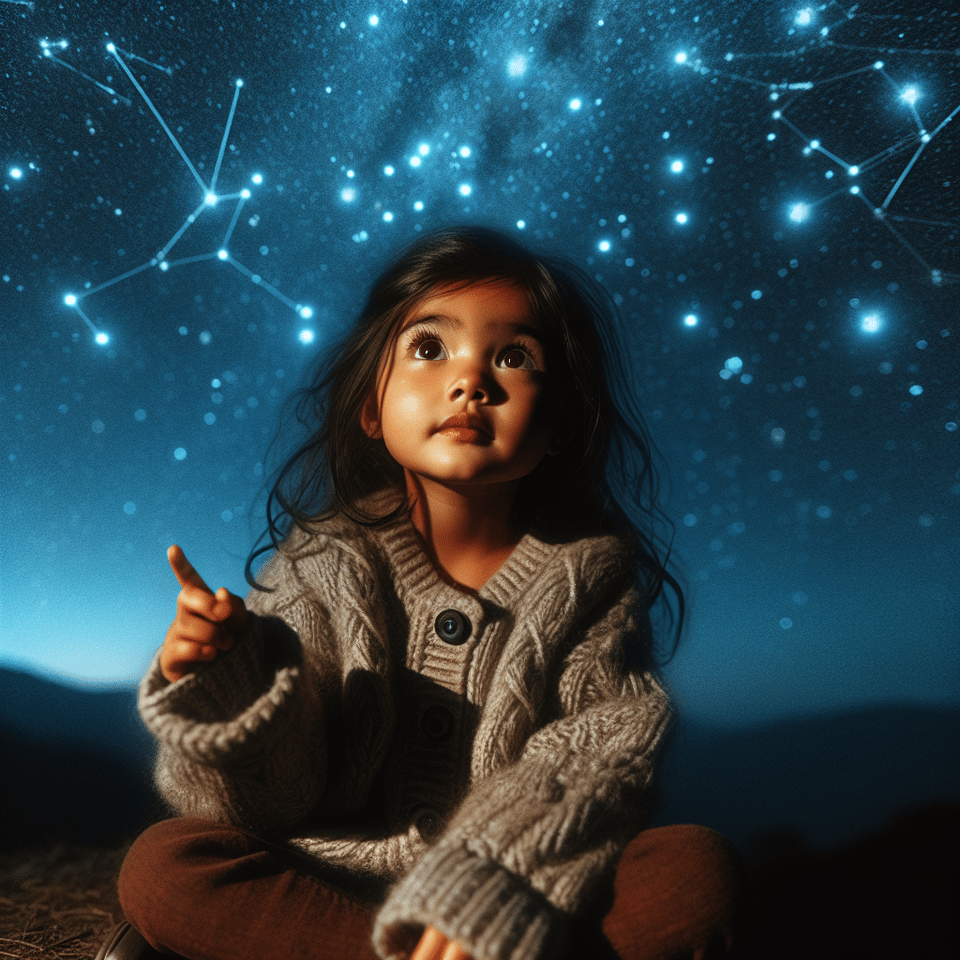 a chiid seeing sky at night text effect image