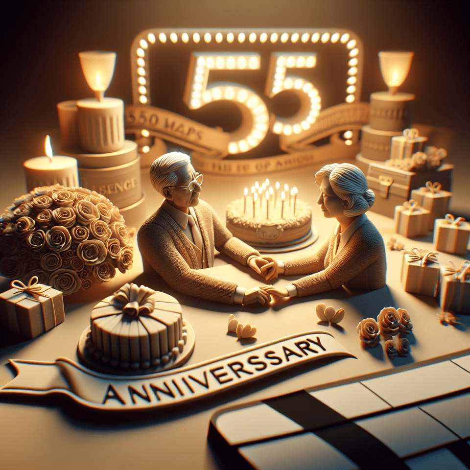55 jaar huwelijk, cinematic, illustration, 3d render text effect image
