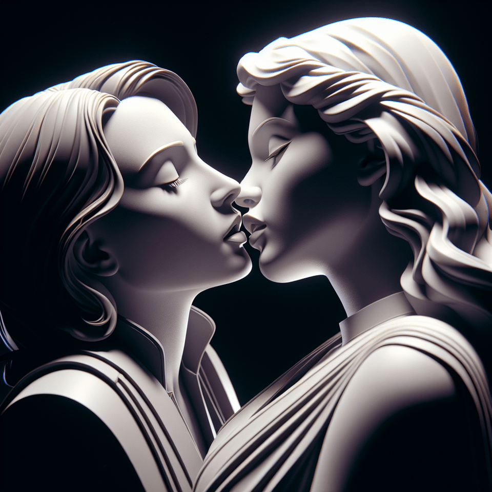 người phụ nữ hôn nhau, 3d render, cinematic, illustration, typography, photo, poster text effect image