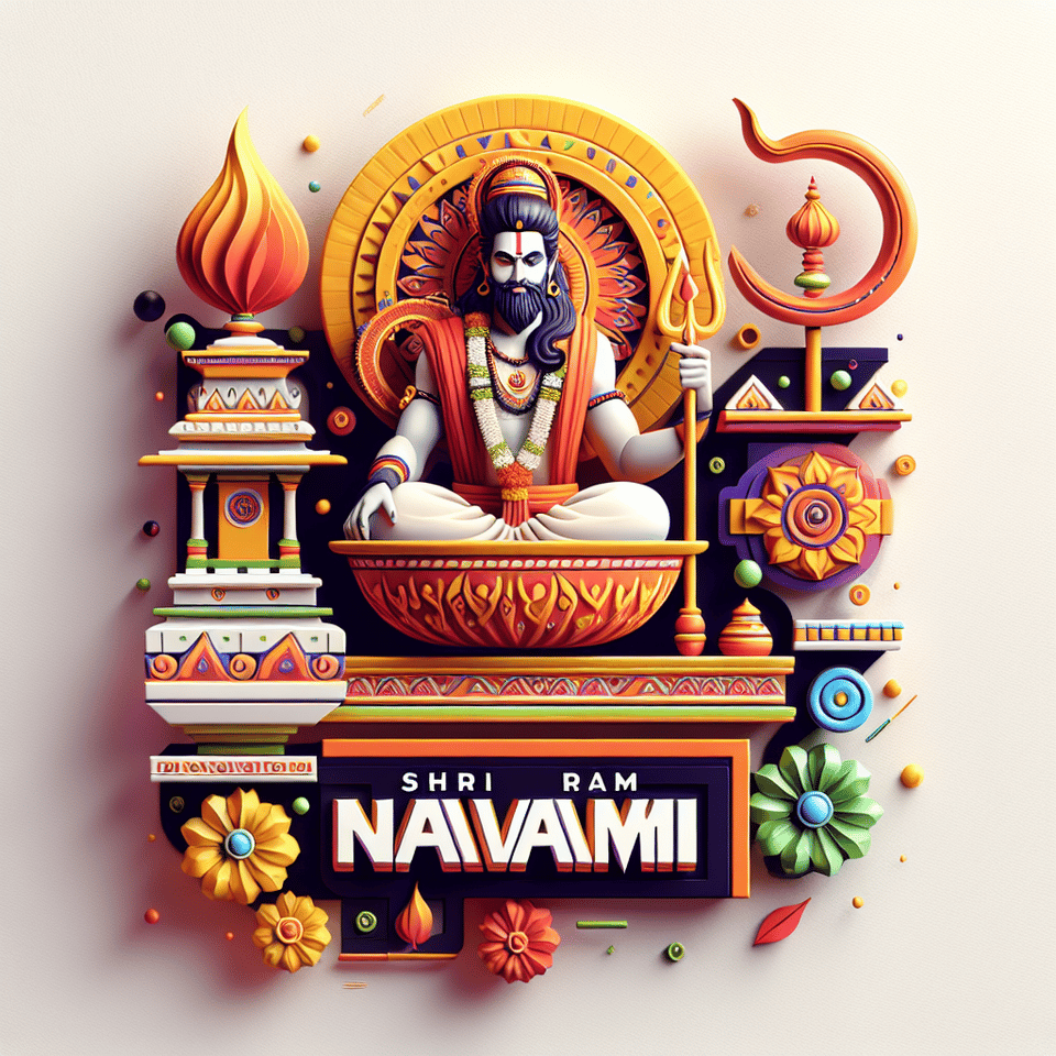shri ram navami text, poster, 3d render text effect image