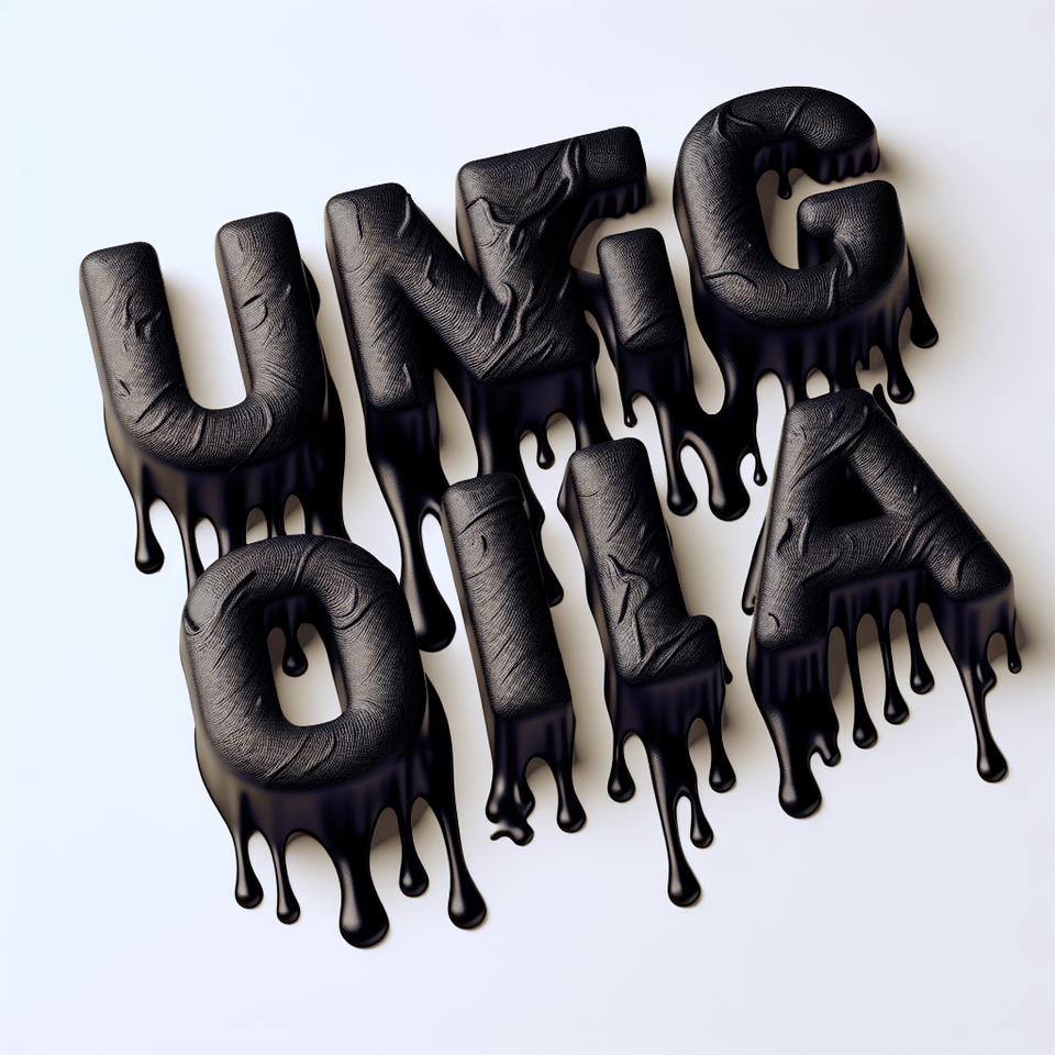 The word “UNGIDA” to be in a oil dropping texture in black text effect image