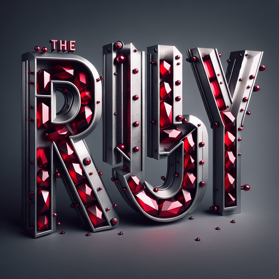 Generate 'The Ruby' in faceted, rivet and 3d metal typography text effect image