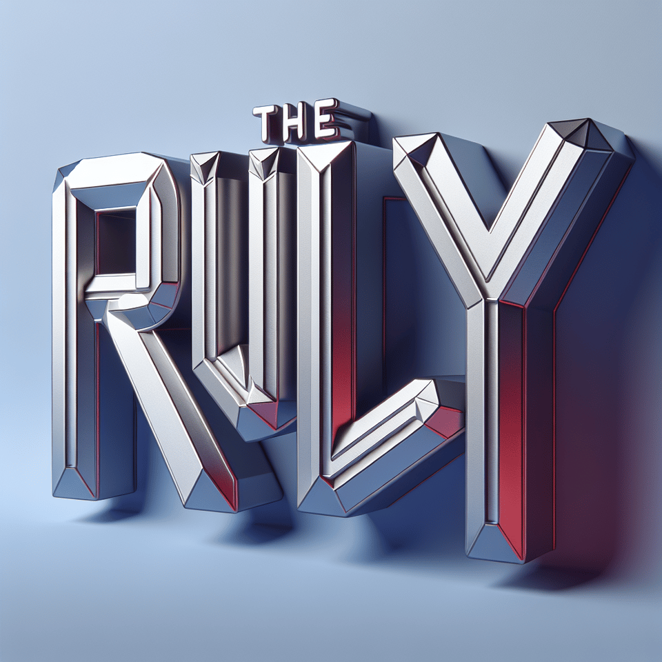 Generate ' THE RUBY ' in faceted, clean and 3d metal typography with a commercial, corporate & dynamic look with front elevated text effect image