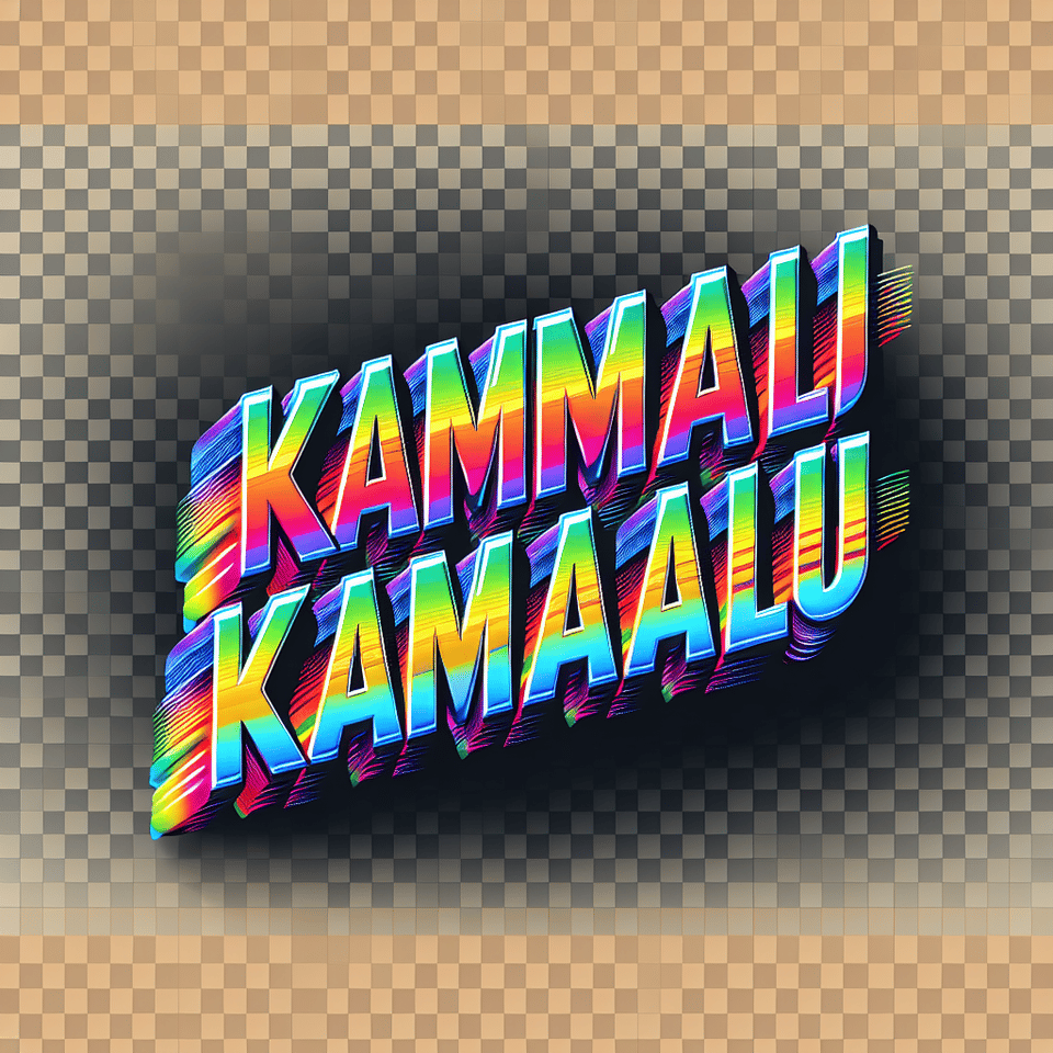 Text KAMAAALU KAMAAALU colorful 3d text and transparent background, Realistic detailed view. Racing video game style text effect image