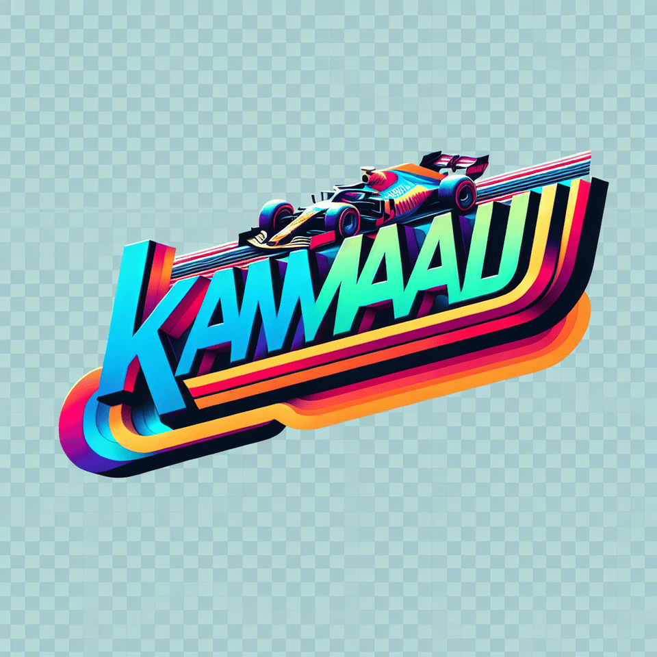 Text KAMAAALU colorful 3d text and transparent background, Realistic detailed view. Racing video game style text effect image
