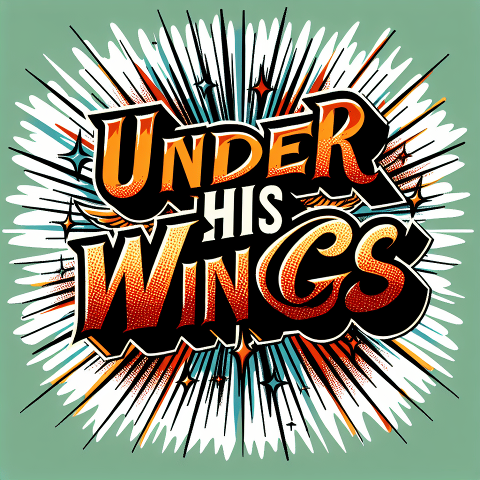 text UNDER HIS WINGS comic style text effect on white background text effect image