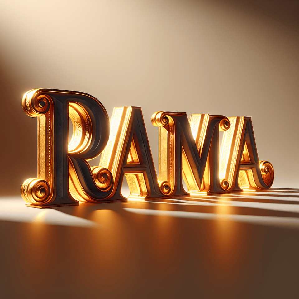 RAMA in a golden glow, typography text effect image