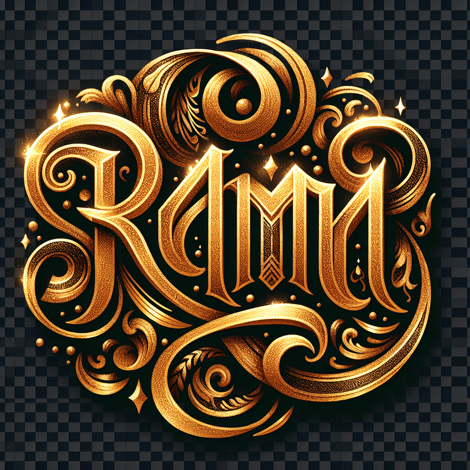 text RAMA in golden calligraphy with a transparent background,, typography text effect image