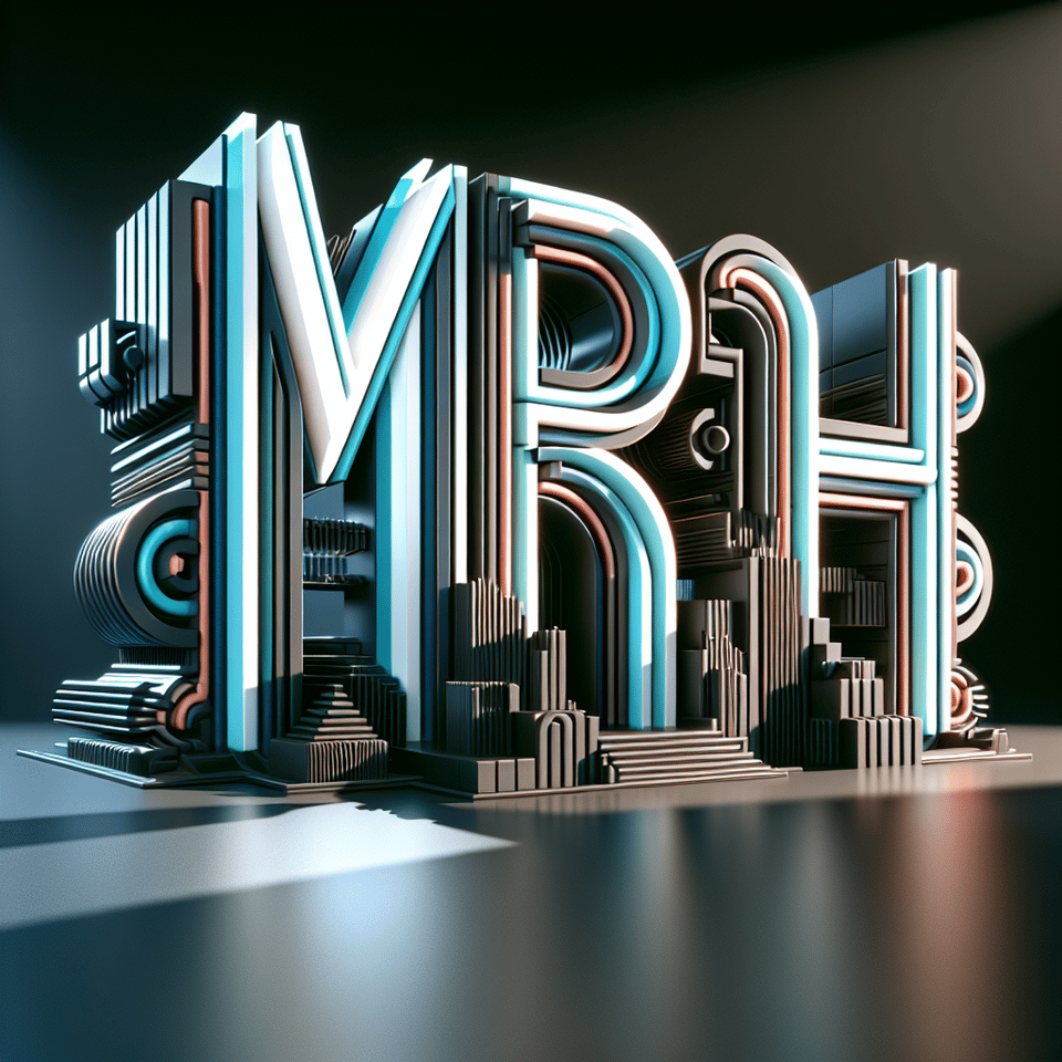 MRH (only text), typography, cinematic, 3d render text effect image