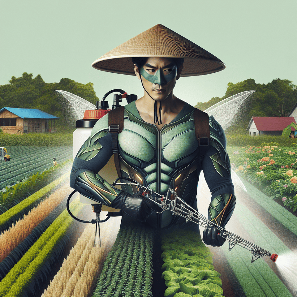 text protector of farm in fun modern warrior like vibe for agri sprayer ad text effect image