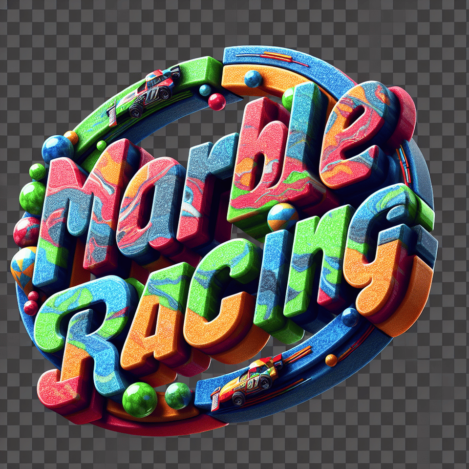 Text marble racing colorful 3d text and transparent background, Realistic detailed view. Racing video game style text effect image