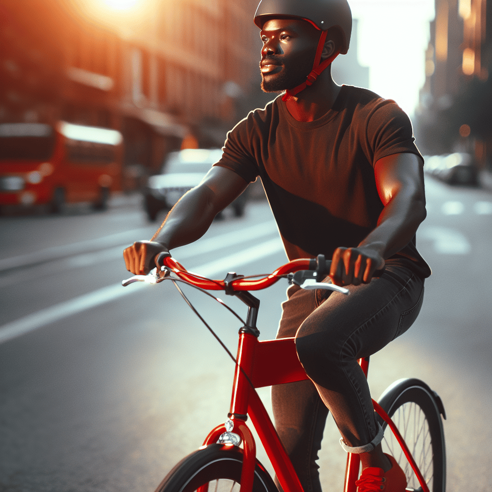 A black man driving a red bike text effect image
