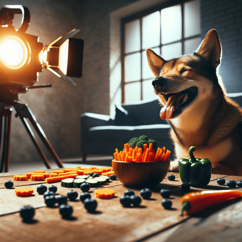 dog eating healthy snacks, cinematic, photo text effect image