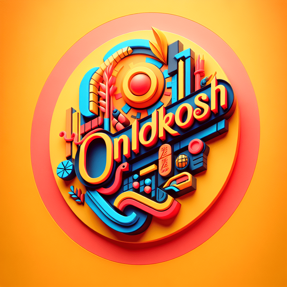 colour is red and yellow and text is 'ONDOKOSH', illustration, 3d render, typography text effect image