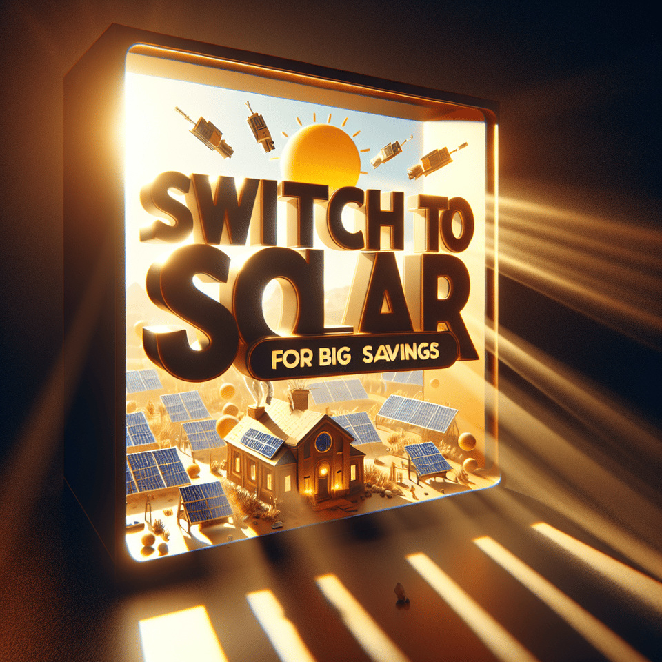 SWITCH TO,SOLAR FOR BIG SAVINGS, cinematic, illustration, 3d render, typography text effect image