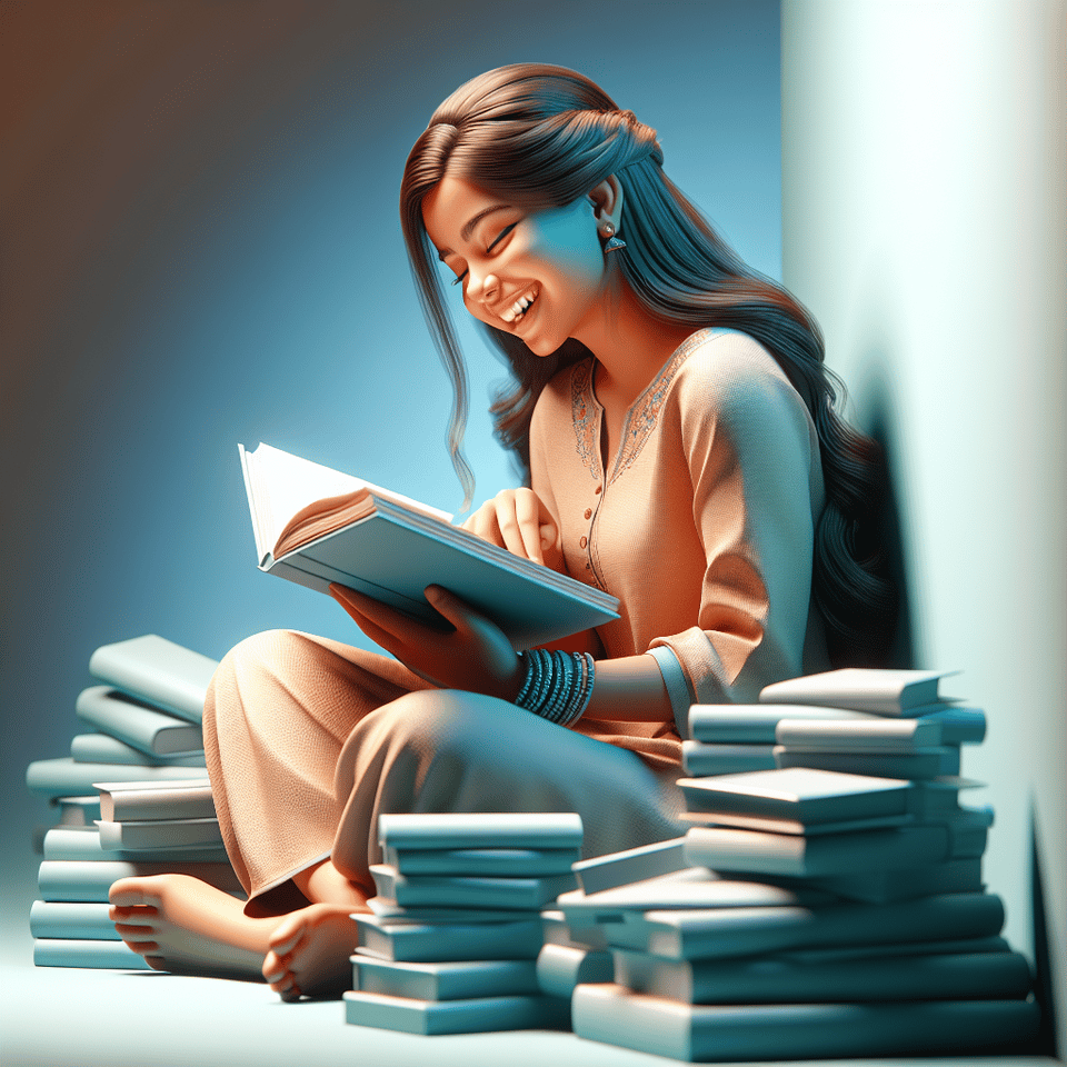 happy girl reading a book, 3d render text effect image