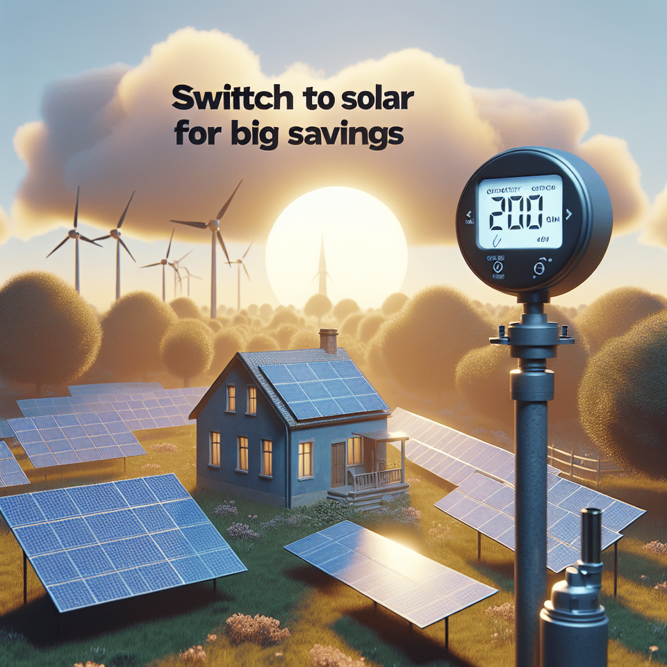 SWITCH TO,SOLAR FOR BIG SAVINGS, cinematic, illustration, 3d render, typography text effect image