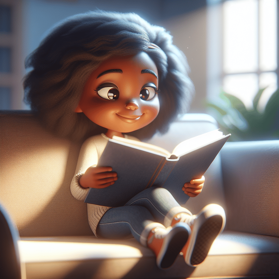 happy girl reading a book, 3d render text effect image