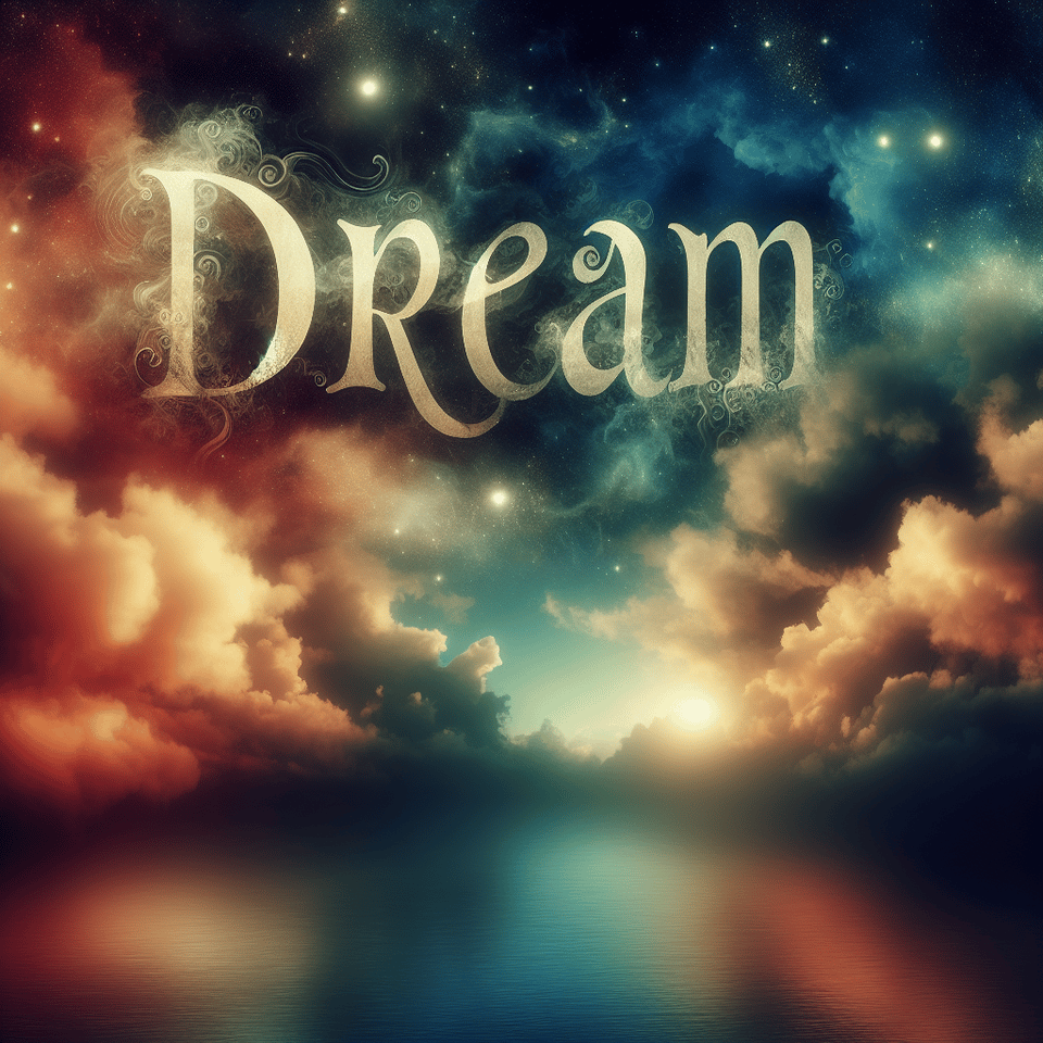 dream written in dreamy fonts but it should look eerie with cloud background text effect image