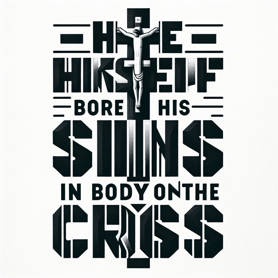 He himself bore our sins in his body on the cross (white background), typography, cinematic text effect image