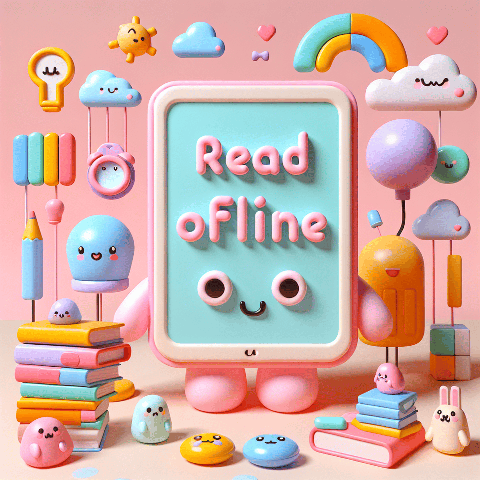 3d rendering of read offline text in cute kawaii style, 3d render text effect image
