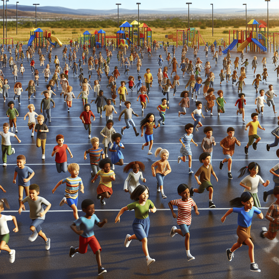 school children running in large numbers text effect image