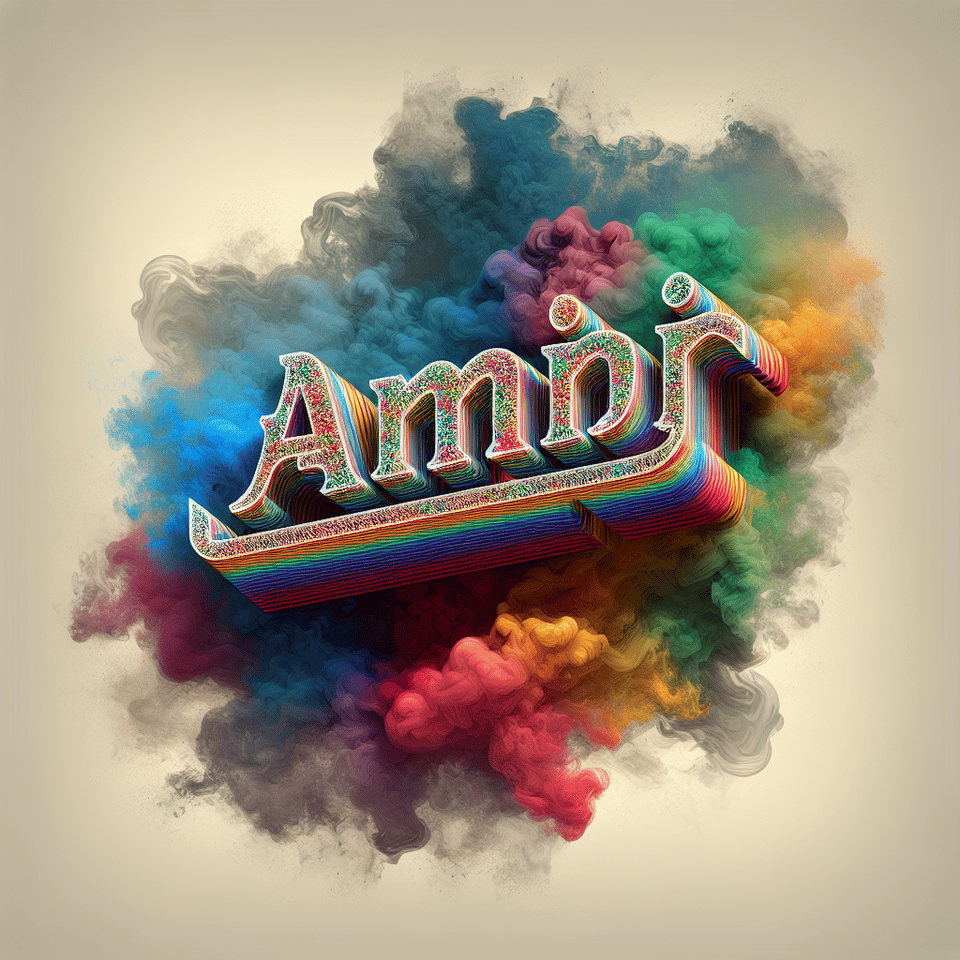 Text AMIR Ettehad colorful splash 3d text and smoky transparent background, Realistic detailed view., illustration, typography, illustration, typography text effect image