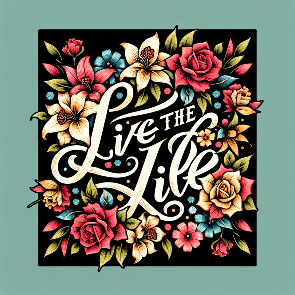 Live the Life in a scripting font with florals text effect image