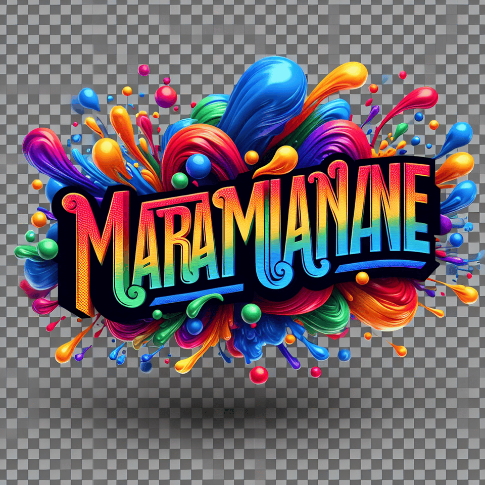 Text Maramanyane colorful splash 3d text on transparent background text effect image