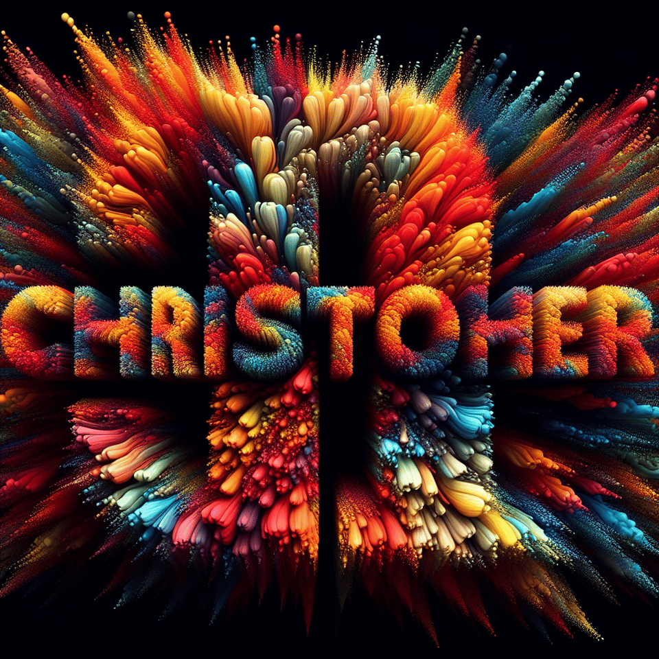 the word Christopher with explosion of colors and each letters are coated with various colors text effect image