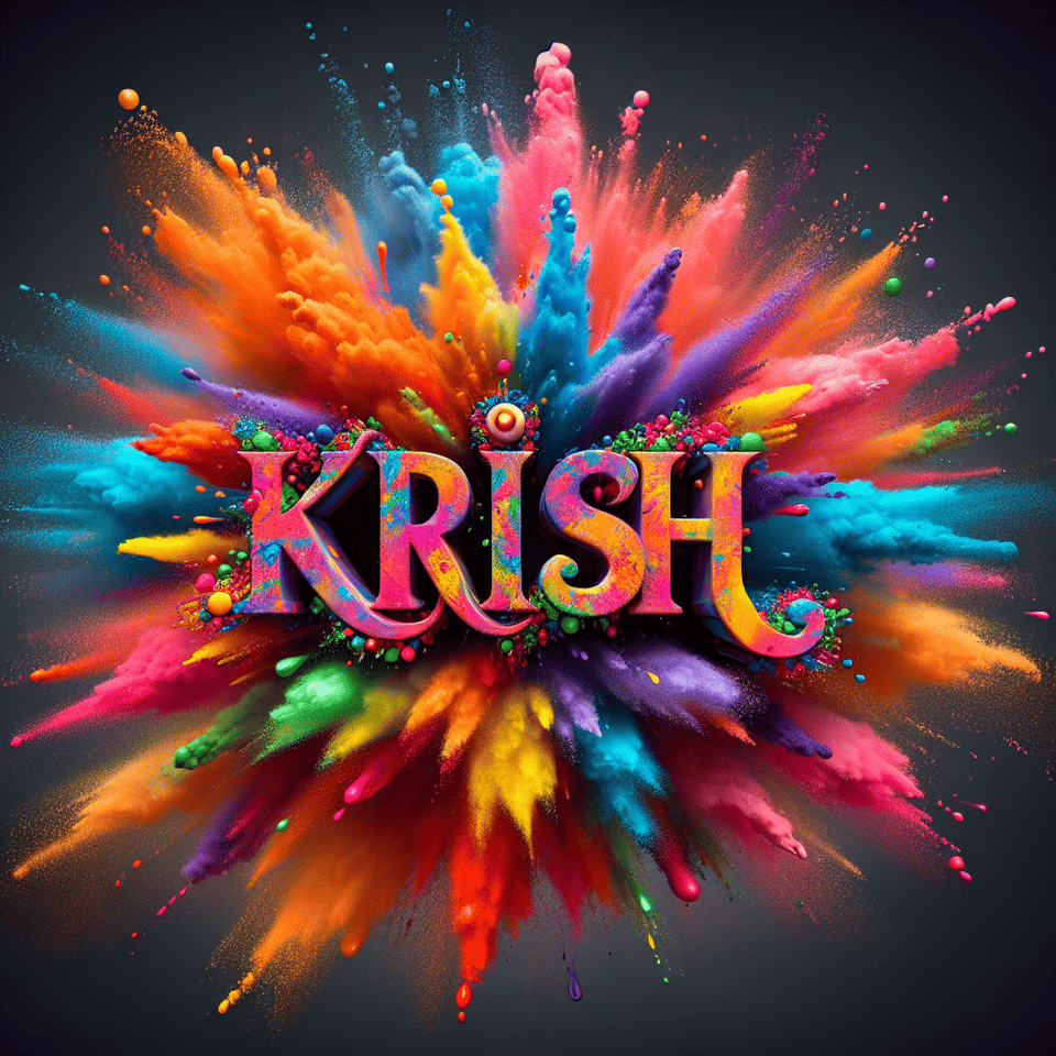 thw word krish in the explosion of colours realistic text effect image