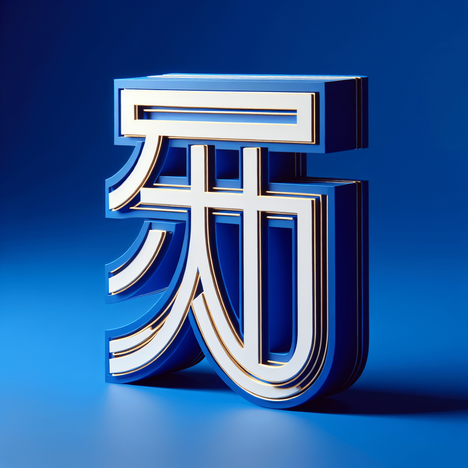 「愛」文字的 3D 渲染,帶有鈷藍色和白色的巨大明亮字體,每個字母上都有蝕刻的金線。 text effect image