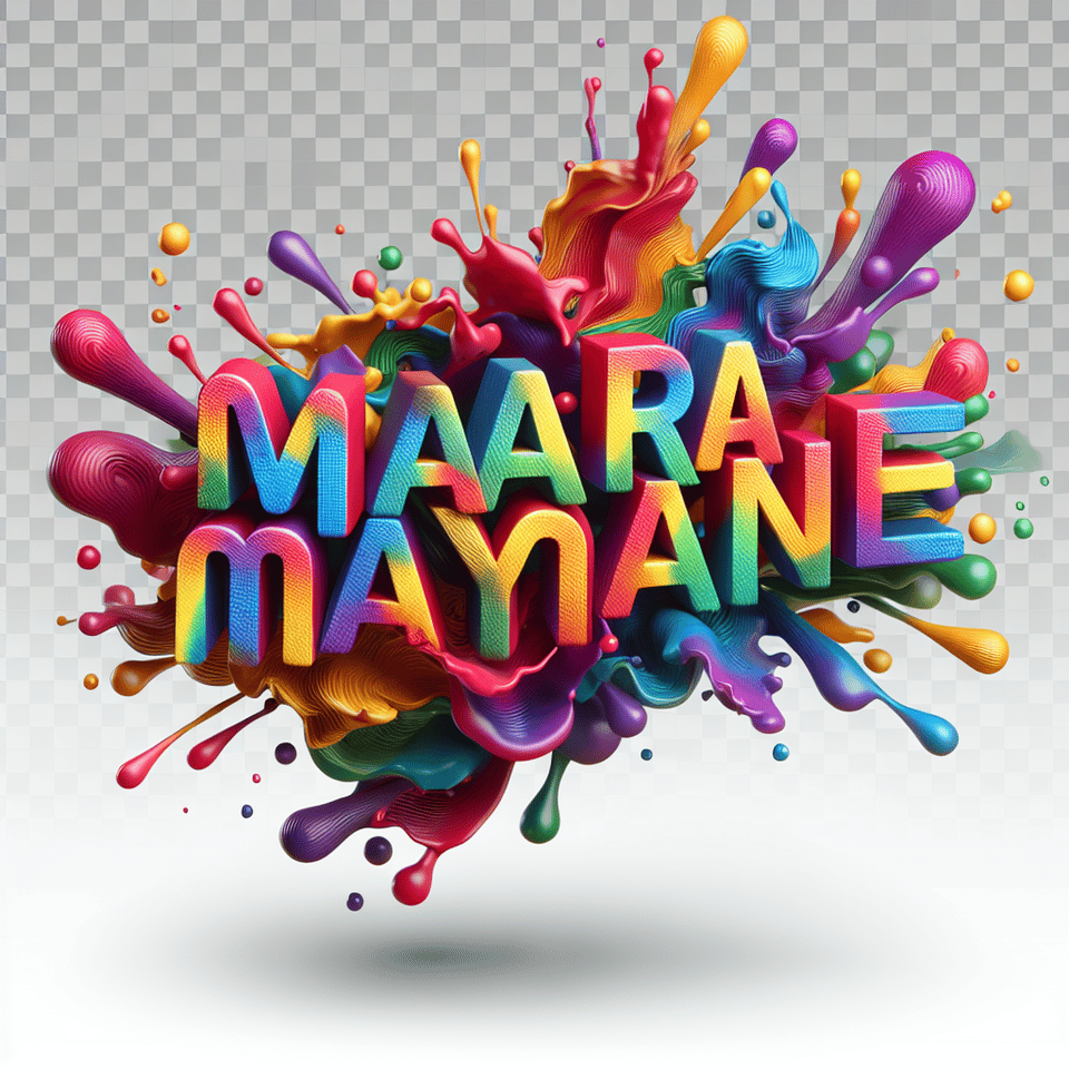 Text Maramanyane colorful splash 3d text on transparent background text effect image