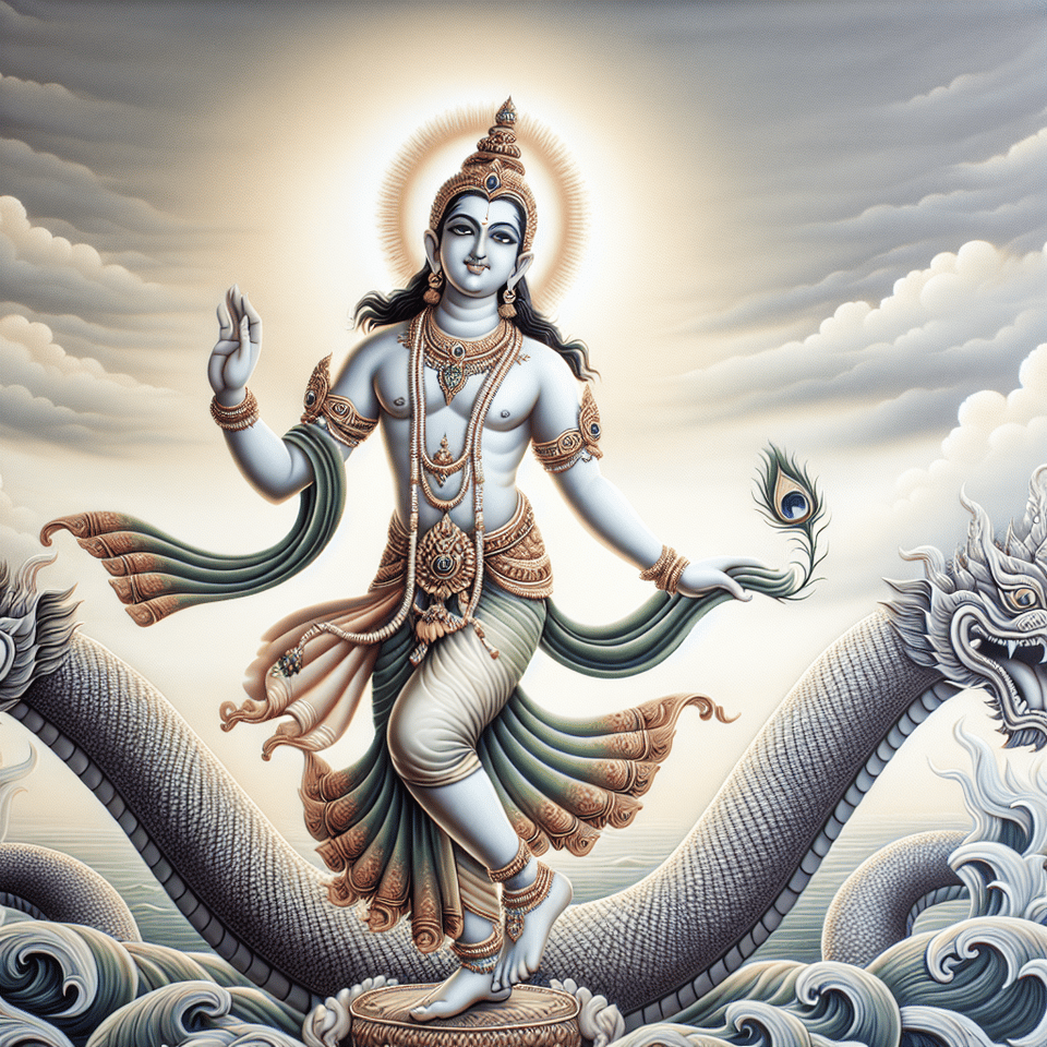 Lord Krishna is dancing on the snake text effect image