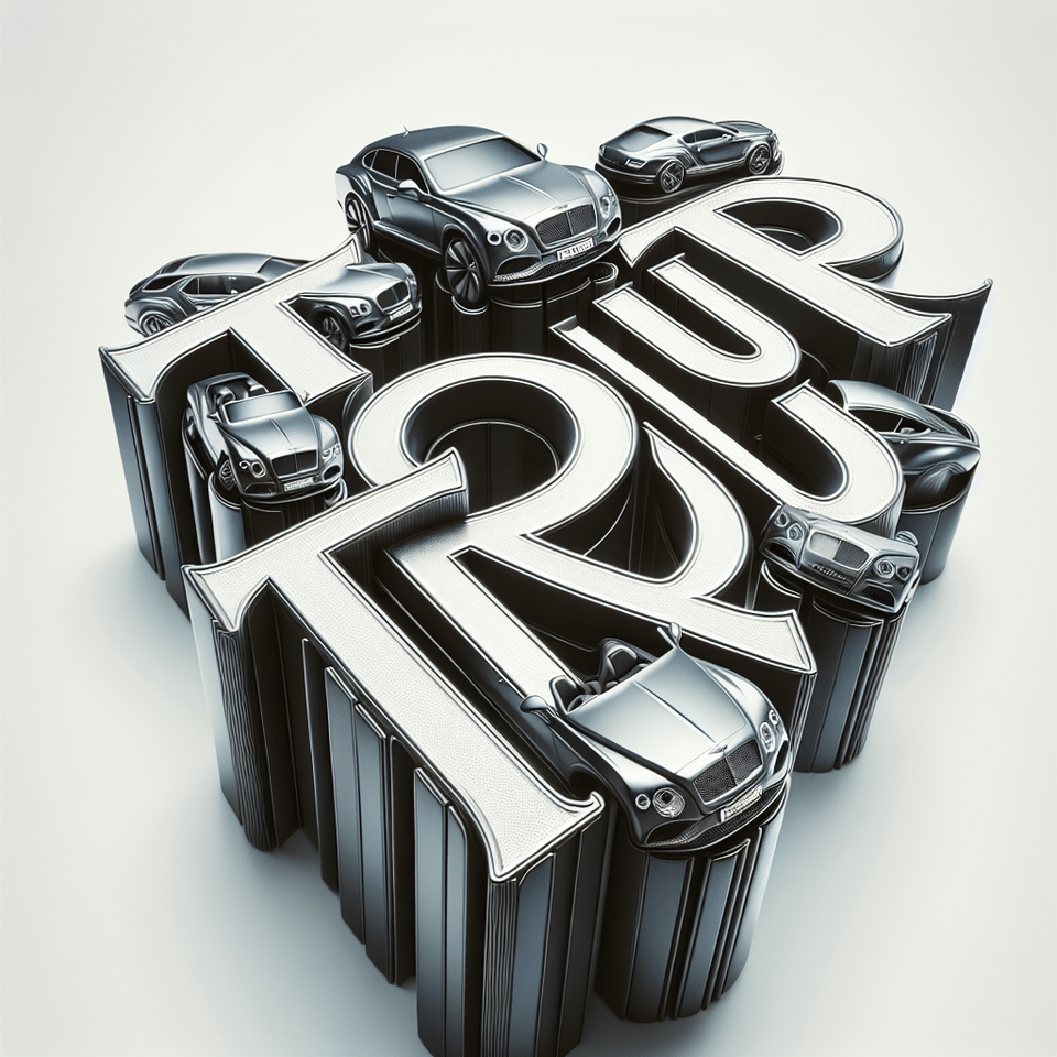 Bentley cars place in a text with some cars extruding out, text named TOUR text effect image