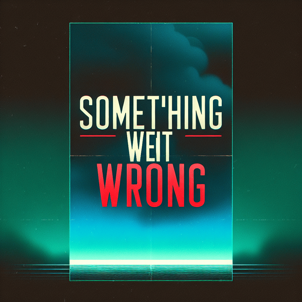 title for an album text: Something Went Wrong (theme: sad, attitude) (colour: Something-red, went-white, wrong-red) text for a moody green-blue background (type: logo), cinematic, poster text effect image