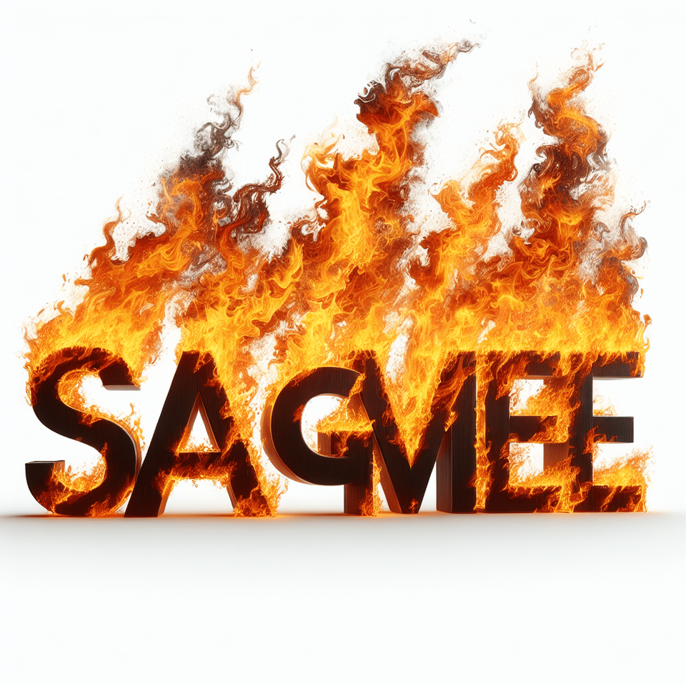 text SAGAMOVIES fire alphabet text effects on white background, cinematic text effect image