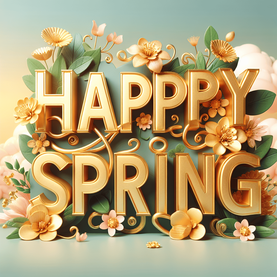 Happy Spring in gold letter text effect image