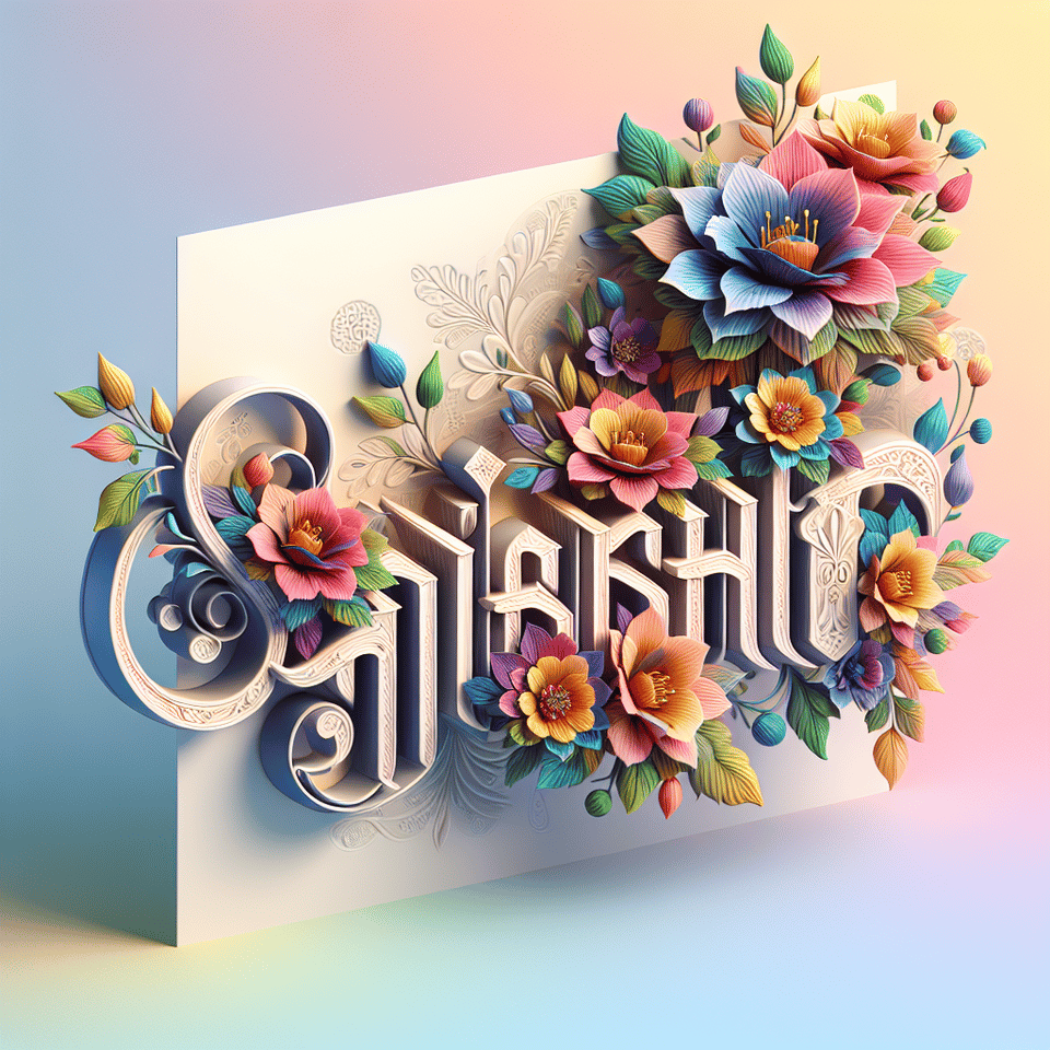textVAISAKH three-dimensional, made of flower, gorgeous, with a light gradient background. text effect image