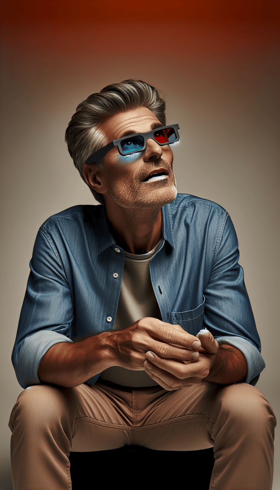 person look up with 3d glasses text effect image