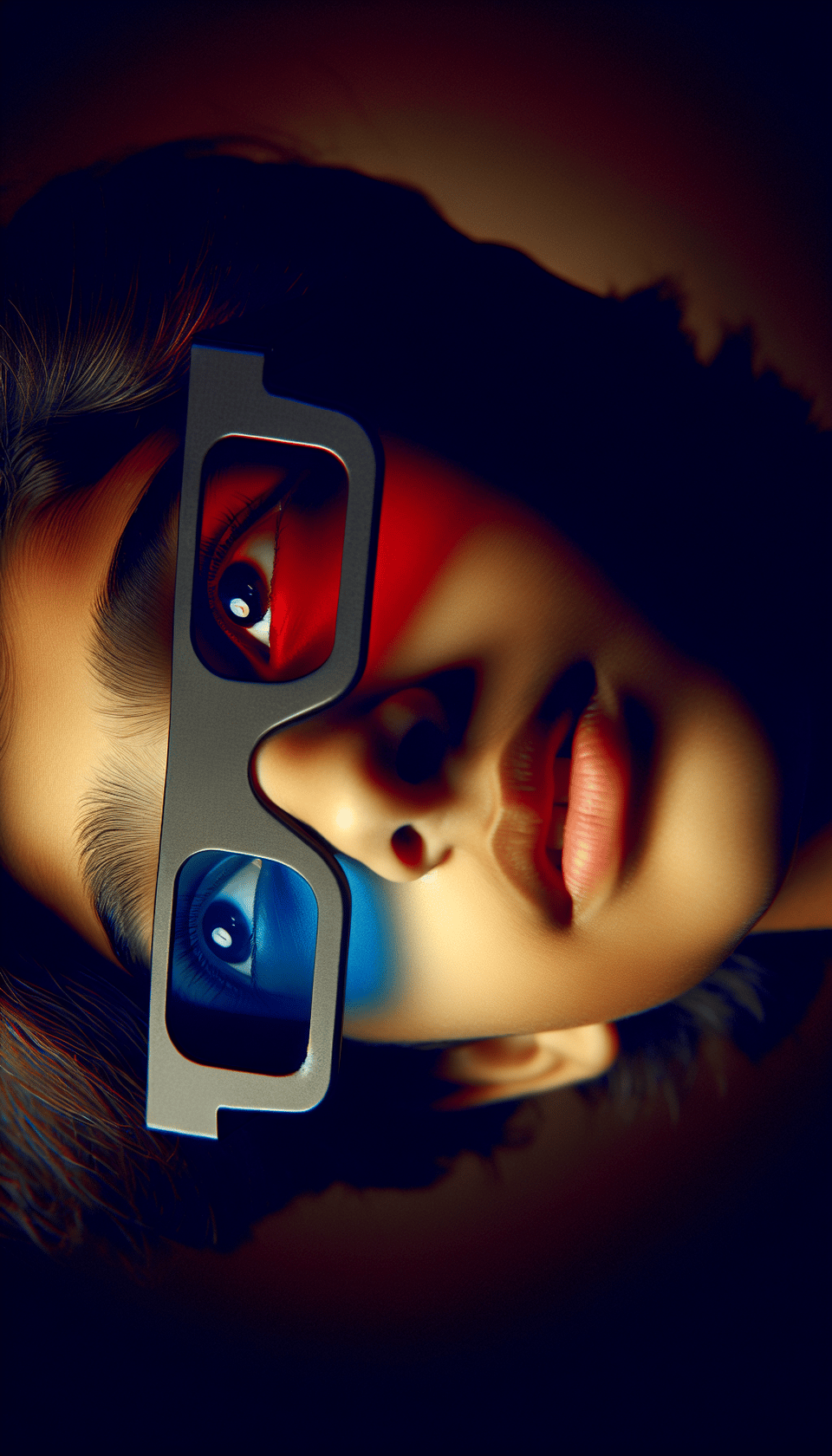 teenage look up with 3d glasses only face text effect image