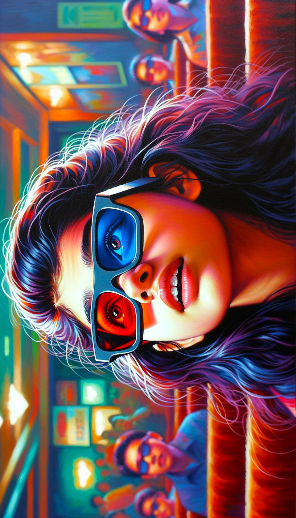 teenage look up with 3d glasses text effect image