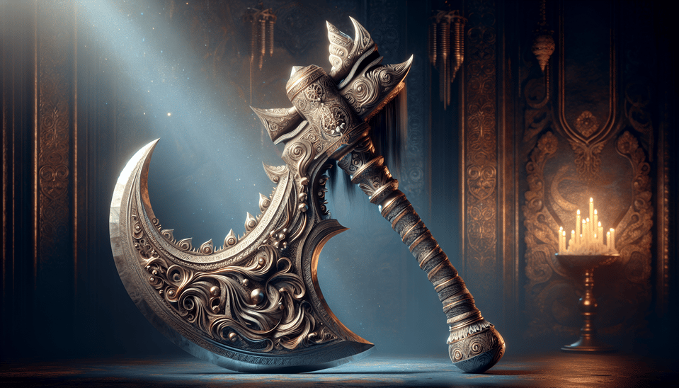 Lord Shiva axe weapon, cinematic text effect image