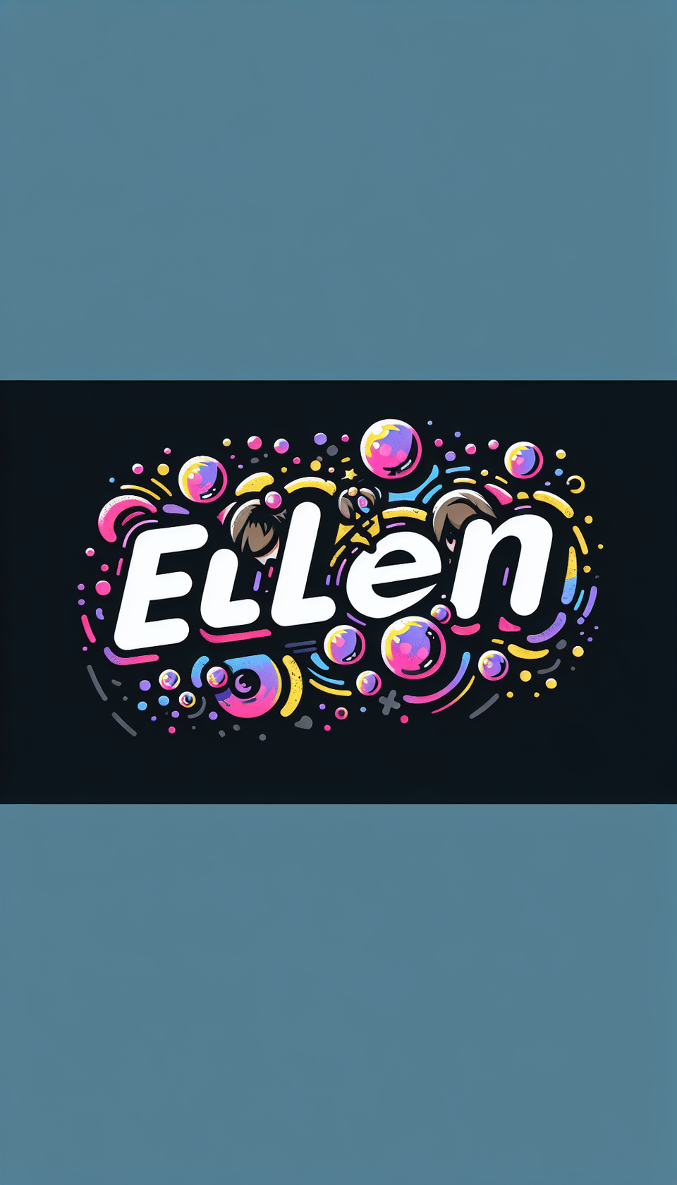 「艾倫」字樣帶有泡泡煙火、塗鴉、黑暗幻想。, anime, product text effect image