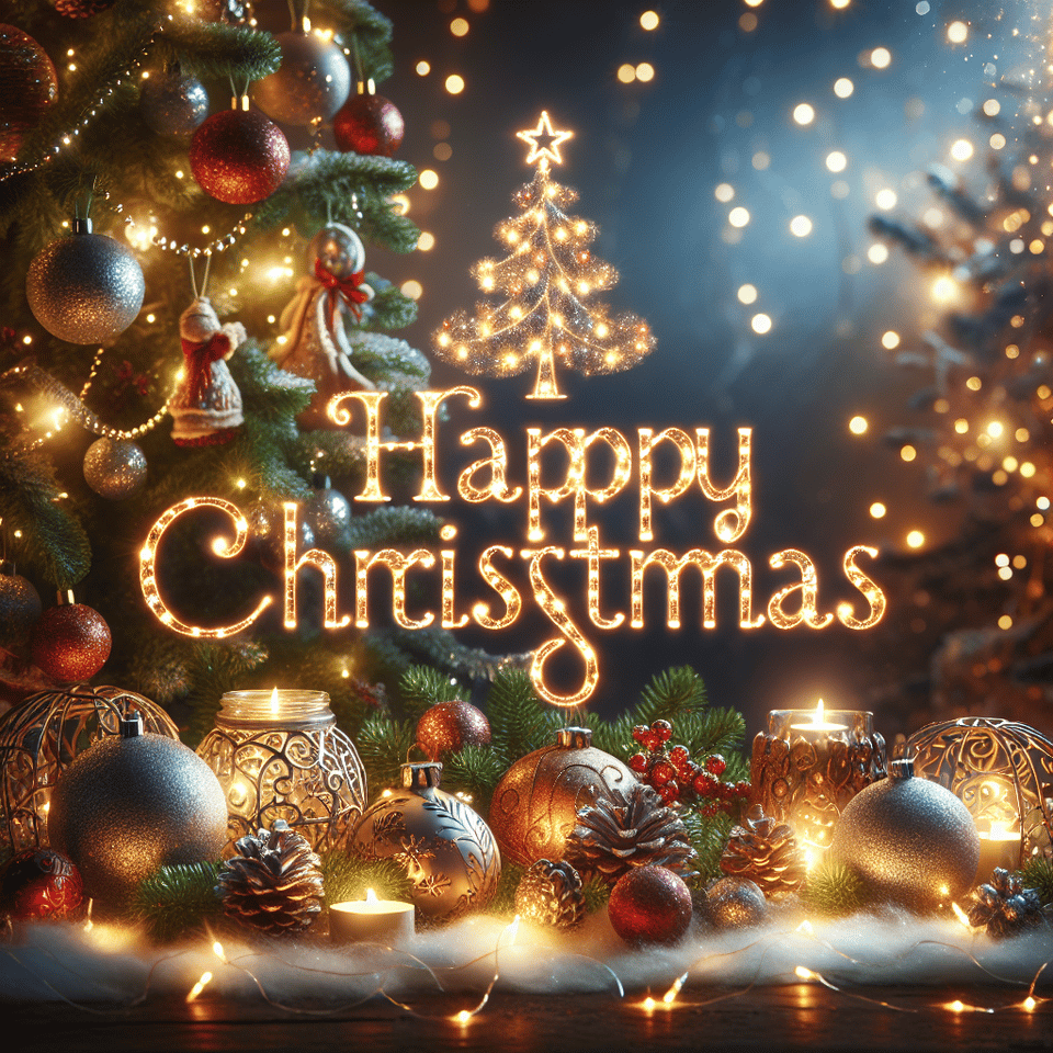 Text「Happy Christmas」with Christmas tree background text effect image