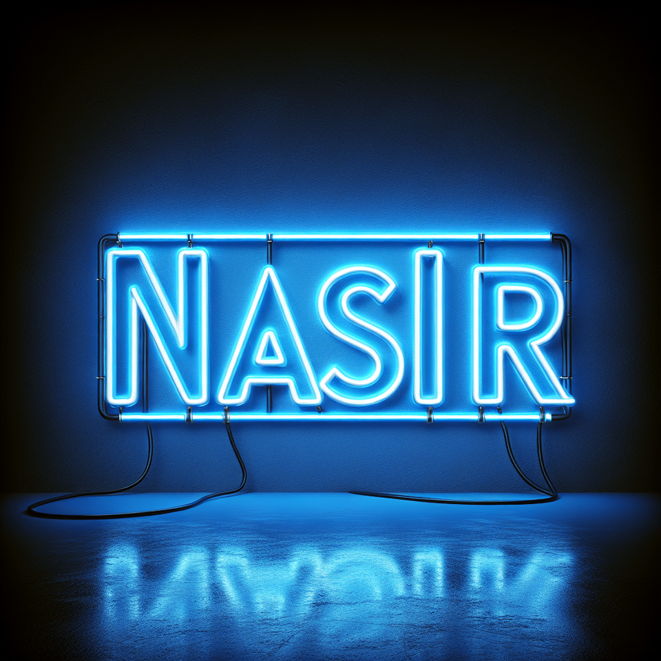 text nasir blue neon led style text effect background on white background text effect image